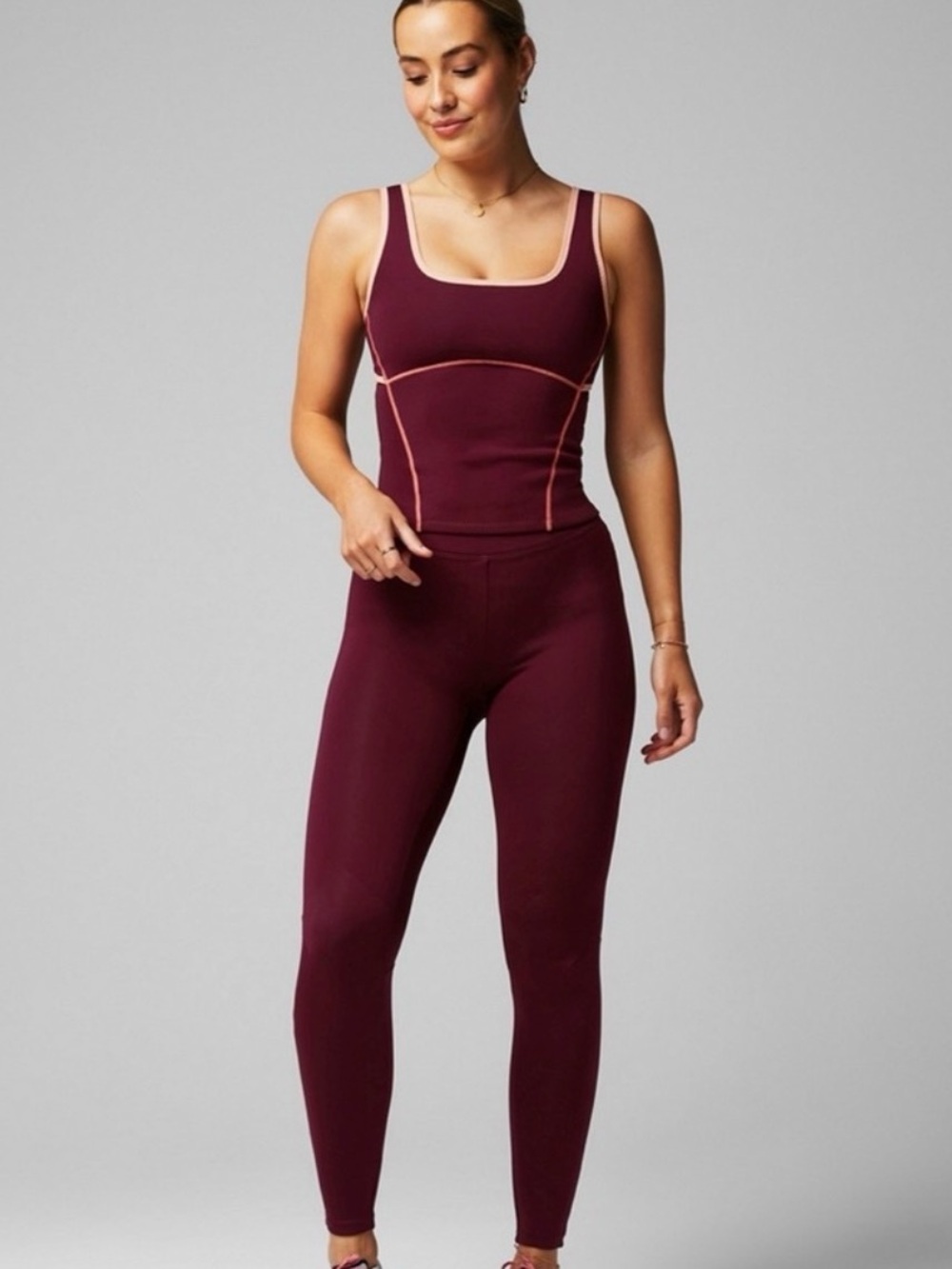 Fabletics Burgundy Scuba Matching Set - Tank & High-Waisted Leggings NWOT Small